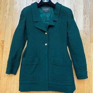 AUTHENTIC Chanel Dark Green Wool Suit Skirt Set